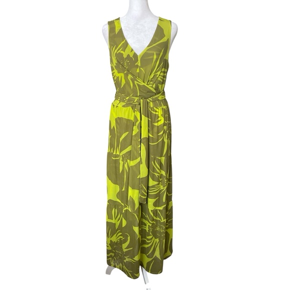 Cabi Tie Front Green Tropical Print Mesh Maxi Dress Small - Picture 2 of 11